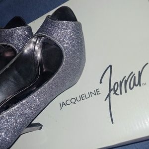 Open toed blue/silver sparkle heel